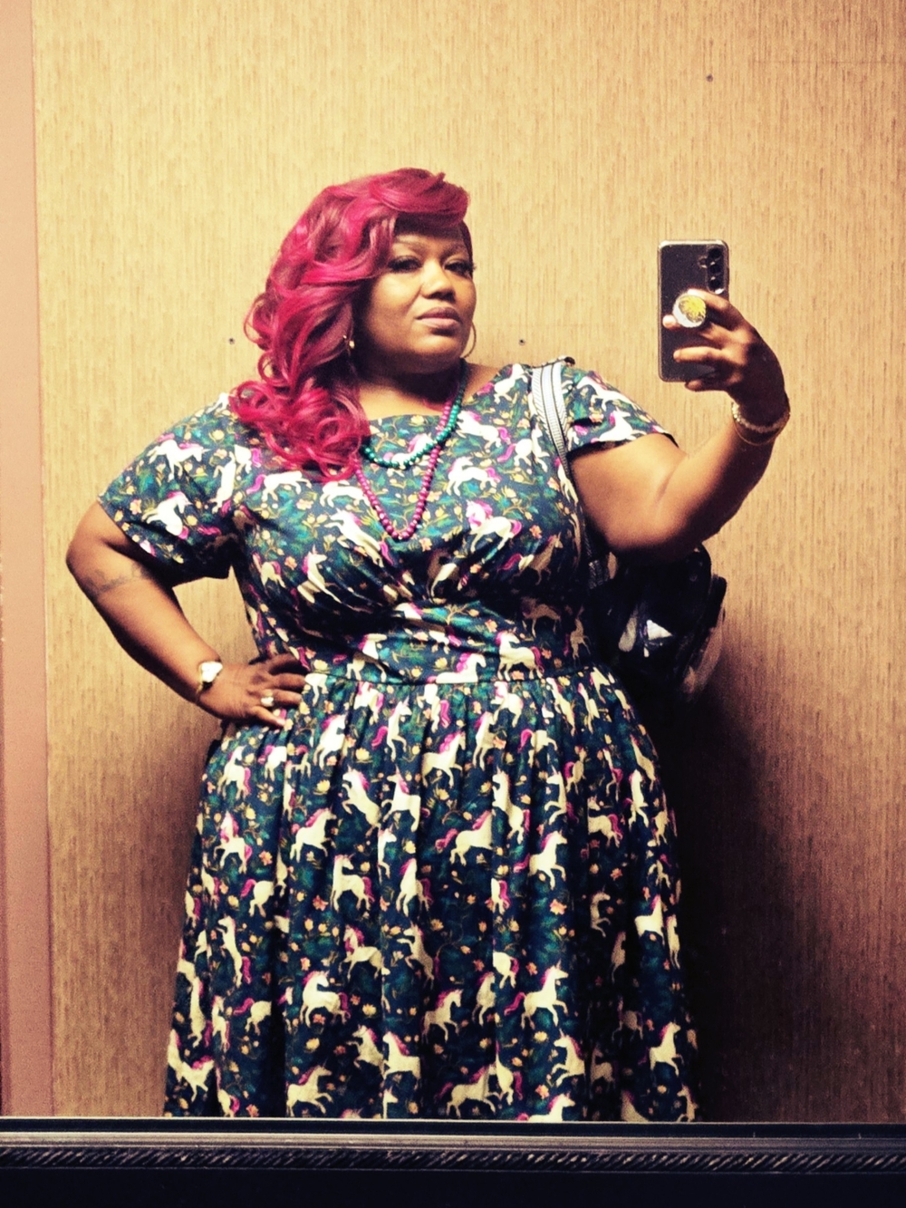 Unique Vintage Teal Floral Print Dress
